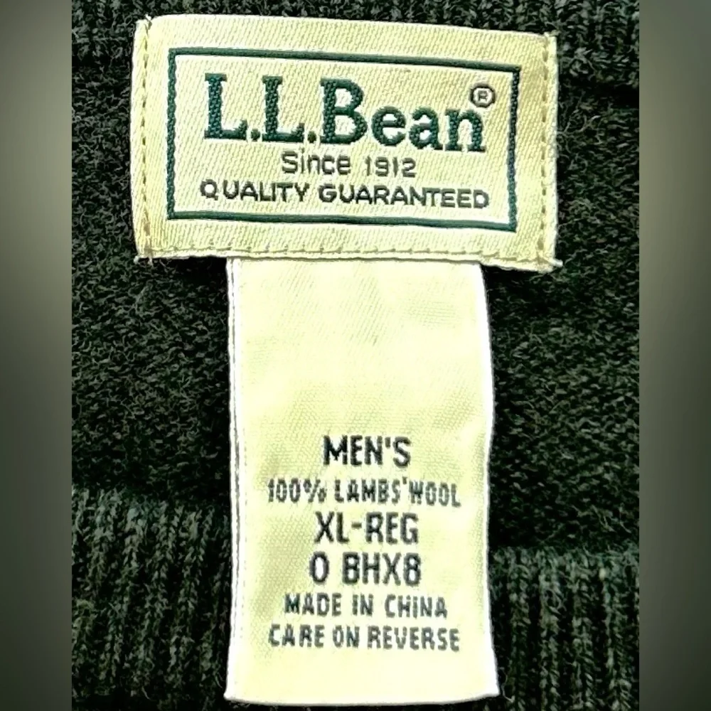 L.L. Bean Lambswool Hunter Green Size XL Sweater Crew Neck Machine Washable